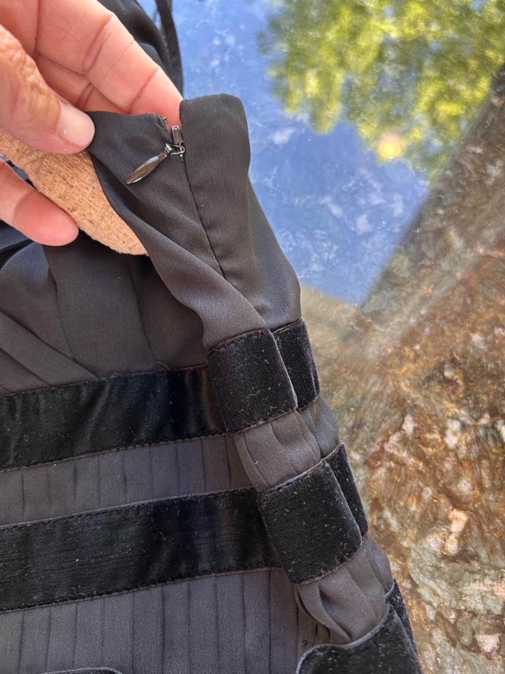 Vintage LOFT Faux Wrap Accordian Pleated Cocktail Dark Romantic Dress. Velvet. - Picture 8 of 10
